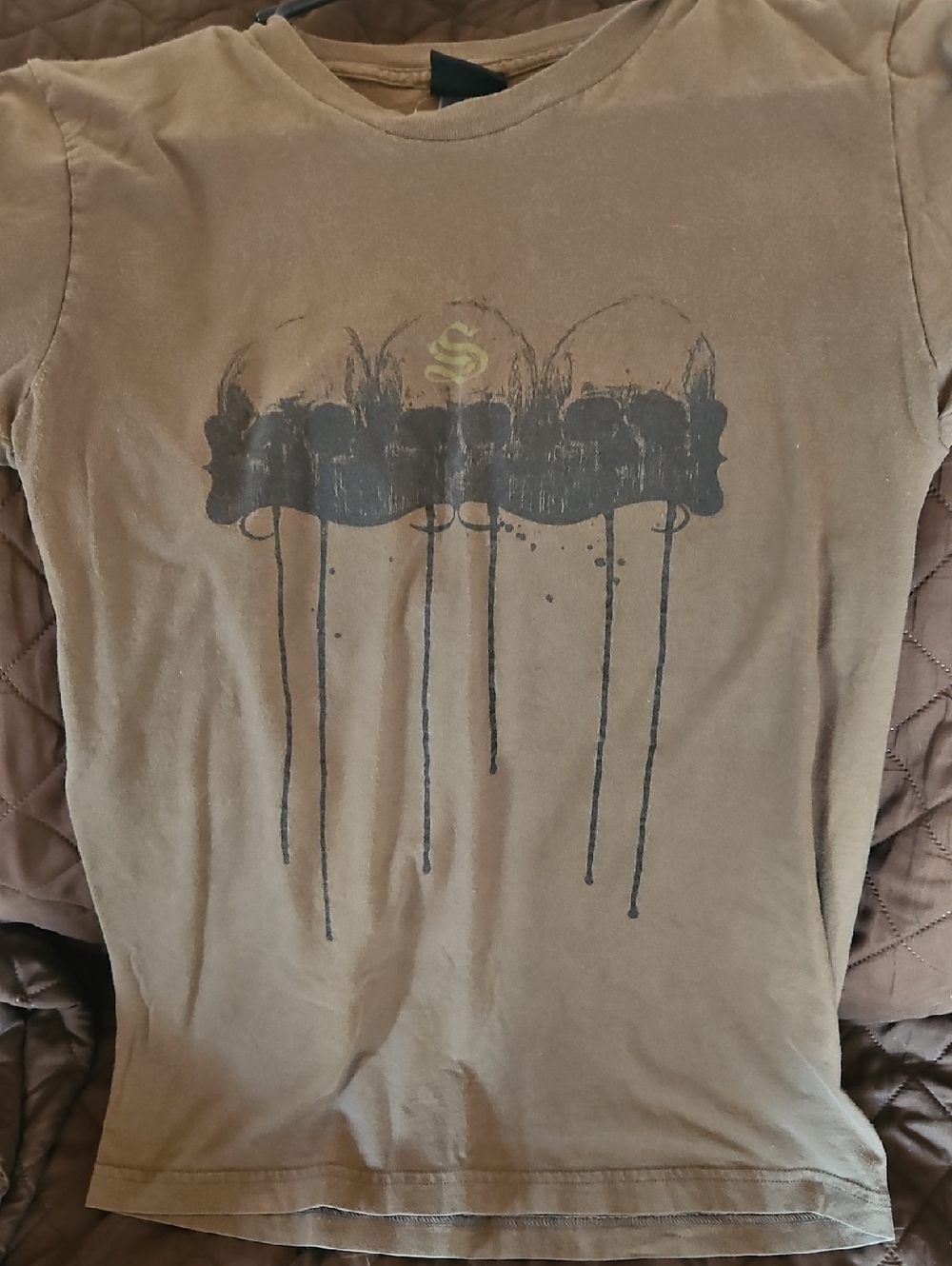 Strhess By Derek Hess Graphic Olive Green Tee with Black Drip Design